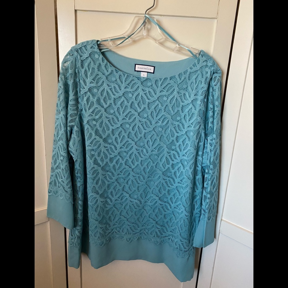 Charter Club Women's lace 3/4 Sleeve, scoop Size Large